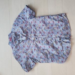 Bicycle Print Cotton Short-sleeve Button  Down Shirt